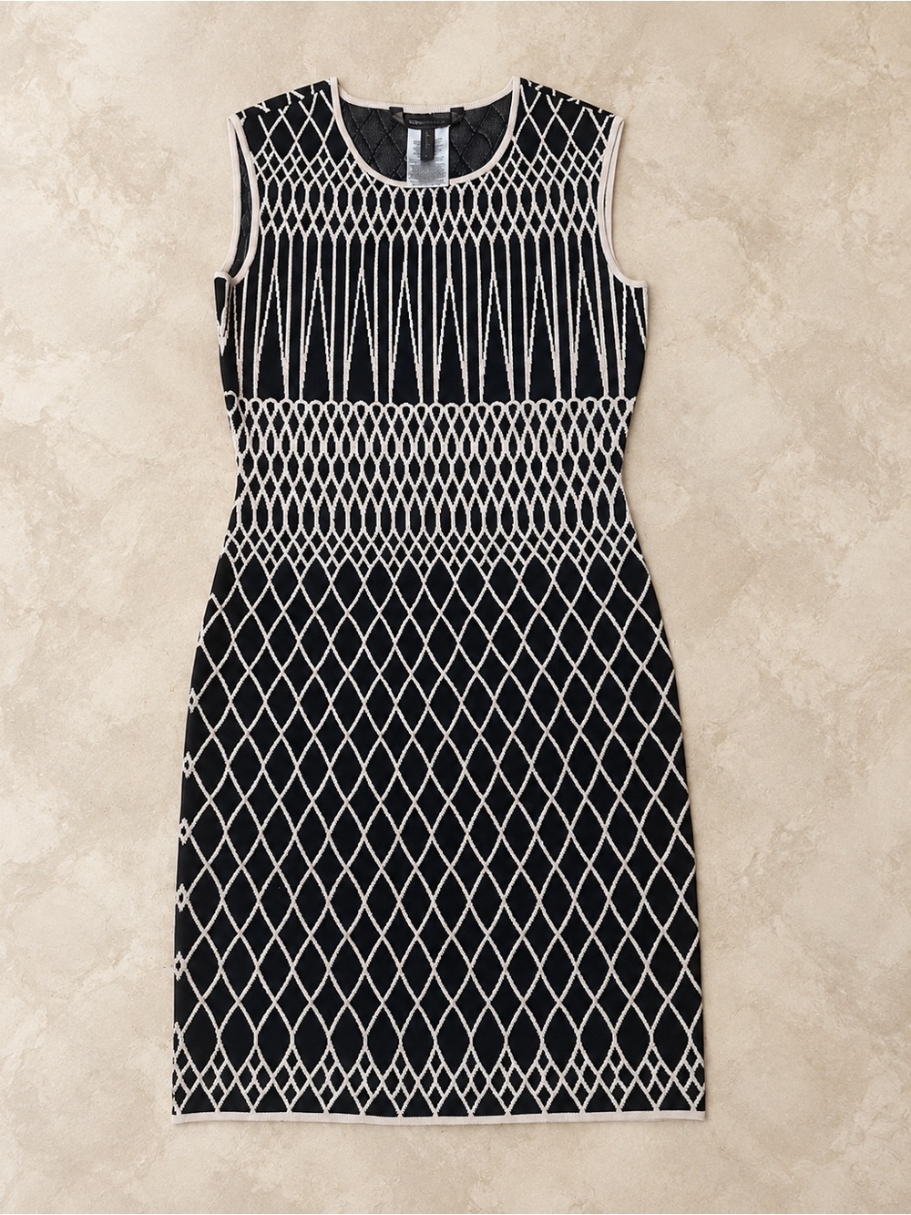 🖤 BCBG Max Azria Black & Cream Geometric Knit Dress - Size S ✨